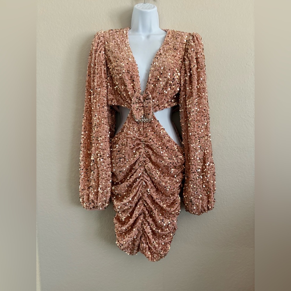 Line and Dot Sequins Ruched Mini Dress Medium New Cocktail Special Occasion